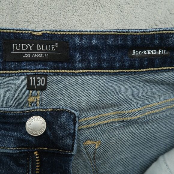 Judy Blue Jeans Juniors 11/30 Blue High-Rise Boyfriend Fit 27" Inseam Destroyed - Picture 9 of 16
